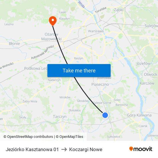 Jeziórko Kasztanowa 01 to Koczargi Nowe map