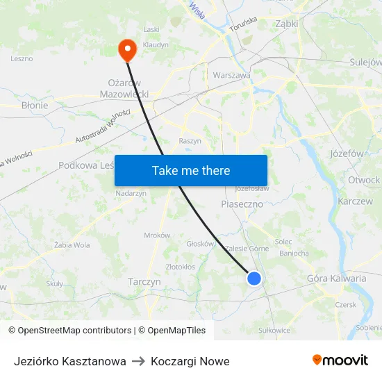 Jeziórko Kasztanowa to Koczargi Nowe map
