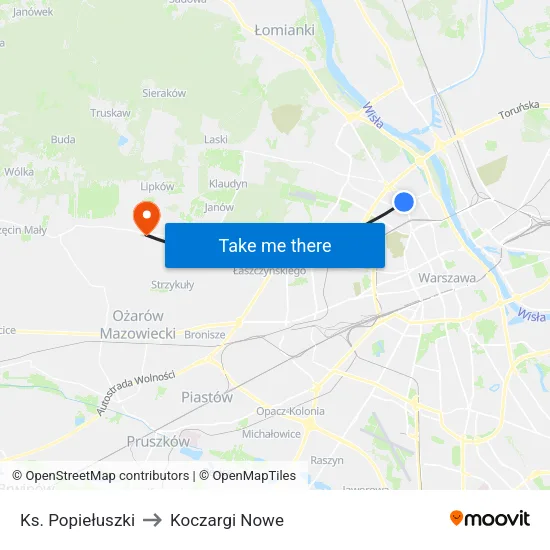 Ks. Popiełuszki to Koczargi Nowe map