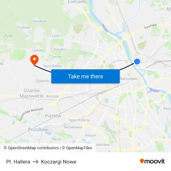 Pl. Hallera to Koczargi Nowe map