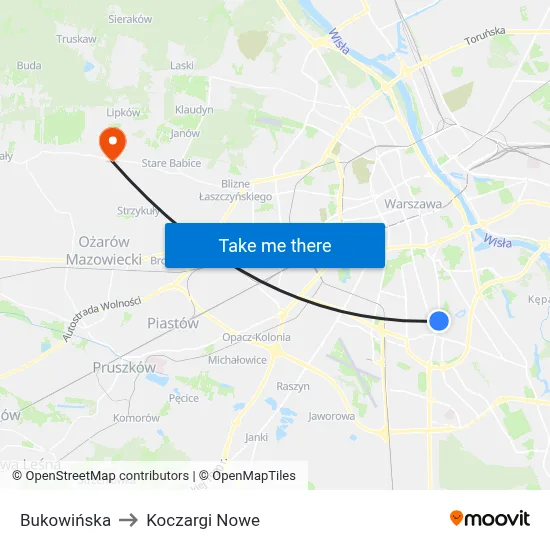 Bukowińska to Koczargi Nowe map