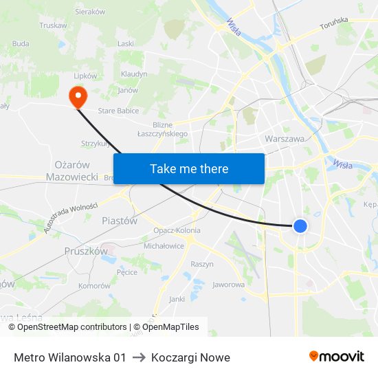 Metro Wilanowska 01 to Koczargi Nowe map