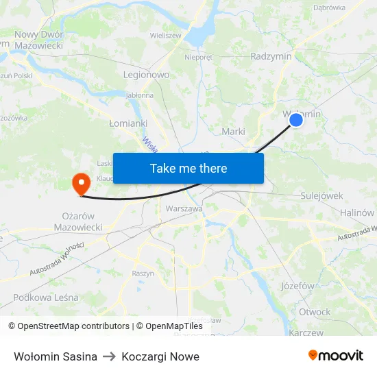 Wołomin Sasina to Koczargi Nowe map