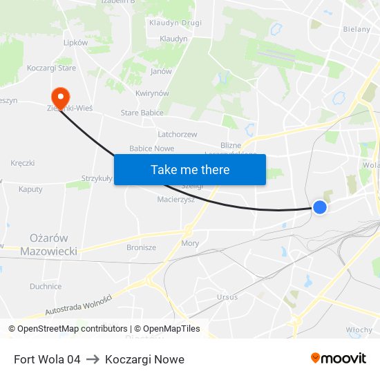 Fort Wola to Koczargi Nowe map