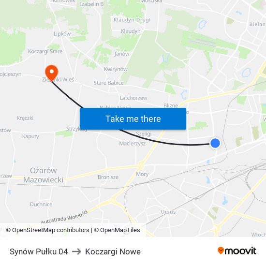 Synów Pułku 04 to Koczargi Nowe map