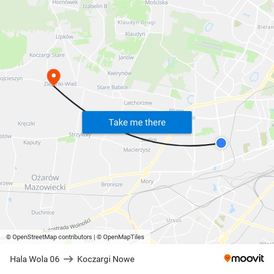 Hala Wola to Koczargi Nowe map