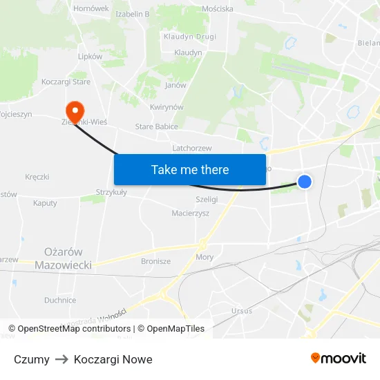 Czumy to Koczargi Nowe map