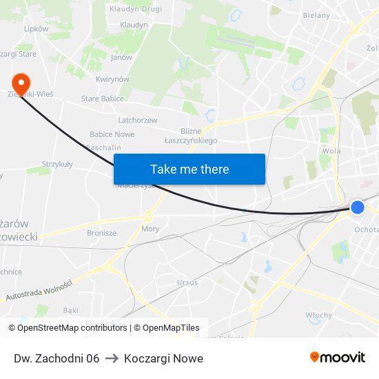 Dw. Zachodni 06 to Koczargi Nowe map