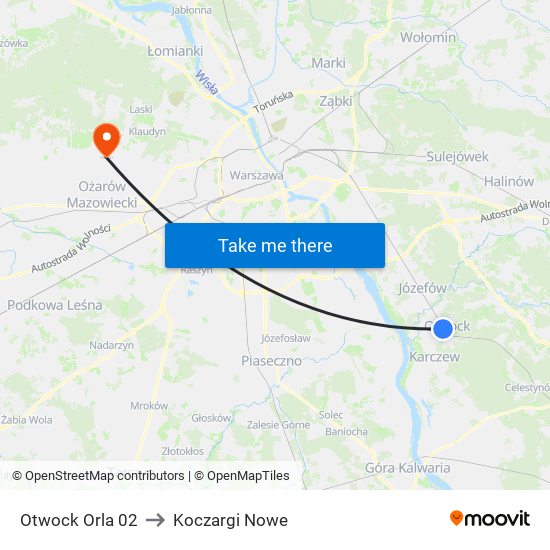 Otwock Orla 02 to Koczargi Nowe map