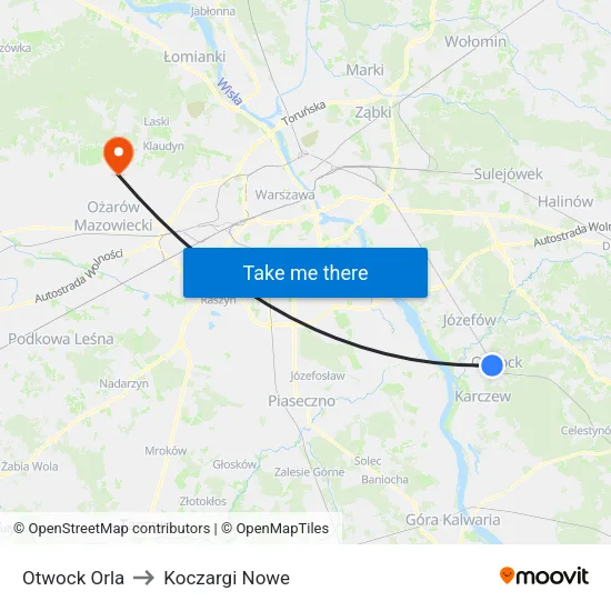 Otwock Orla to Koczargi Nowe map