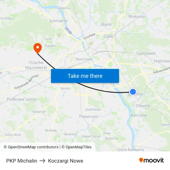 PKP Michalin to Koczargi Nowe map