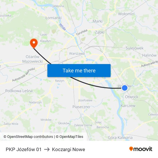 PKP Józefów 01 to Koczargi Nowe map