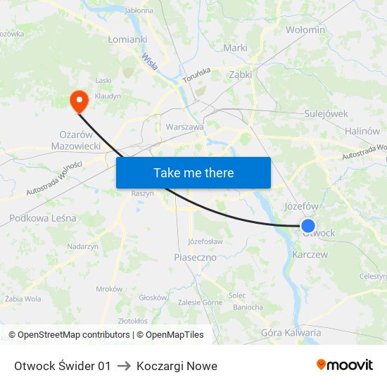 Otwock Świder 01 to Koczargi Nowe map