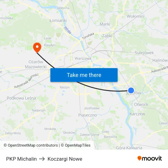 PKP Michalin to Koczargi Nowe map