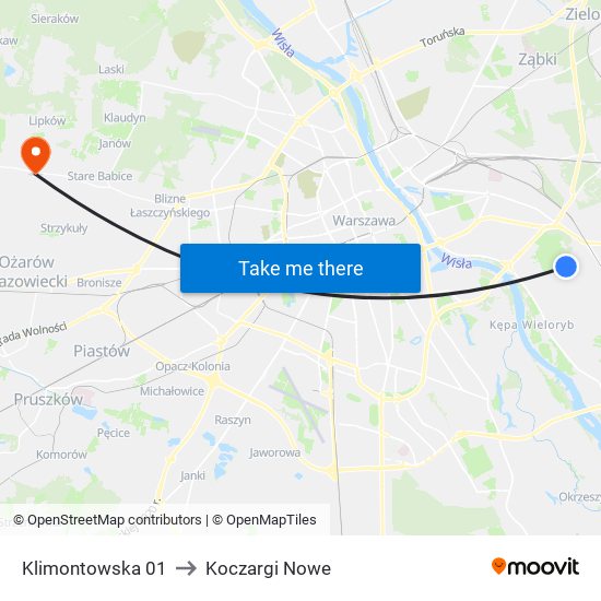 Klimontowska 01 to Koczargi Nowe map