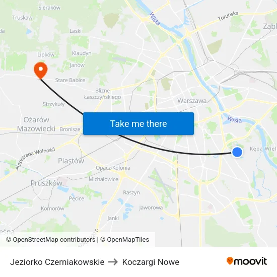 Jeziorko Czerniakowskie to Koczargi Nowe map