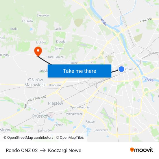 Rondo ONZ 02 to Koczargi Nowe map