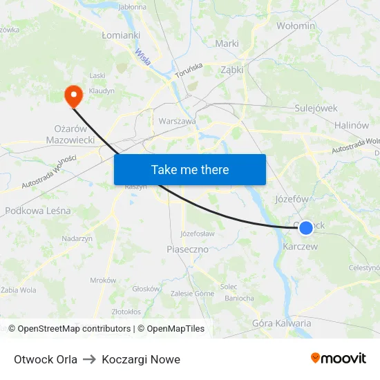 Otwock Orla to Koczargi Nowe map