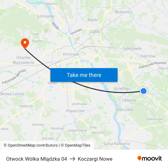 Otwock Wólka Mlądzka to Koczargi Nowe map