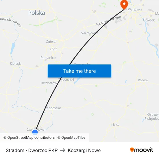 Stradom - Dworzec PKP to Koczargi Nowe map