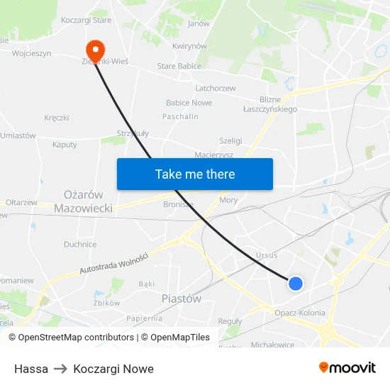 Hassa to Koczargi Nowe map