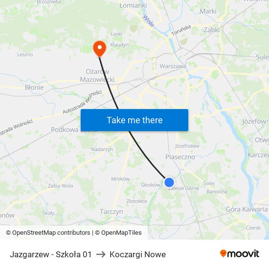 Jazgarzew - Szkoła 01 to Koczargi Nowe map