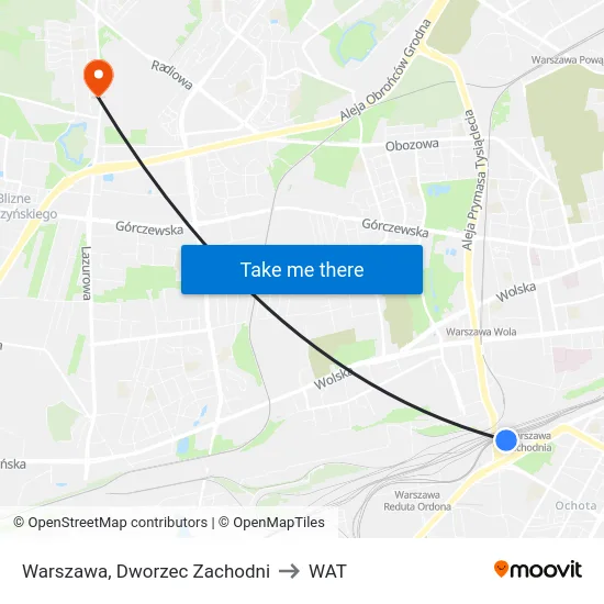 Warszawa, Dworzec Zachodni to WAT map
