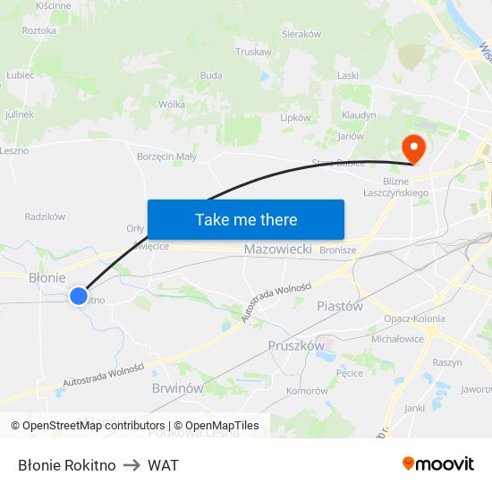 Błonie Rokitno to WAT map