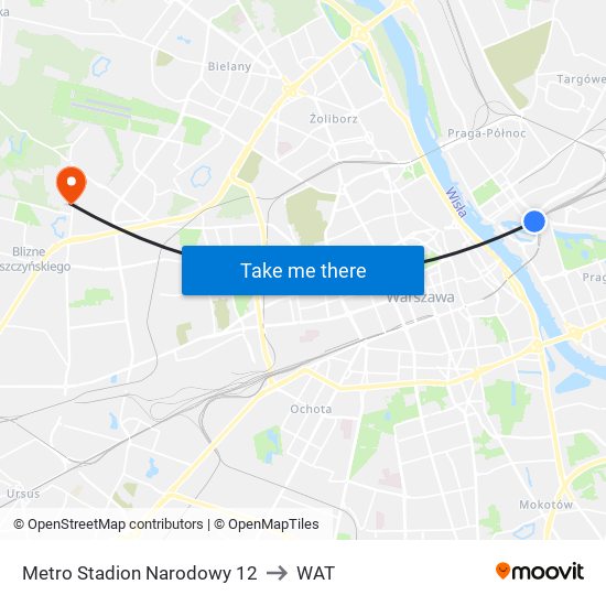 Metro Stadion Narodowy 12 to WAT map