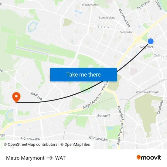 Metro Marymont to WAT map