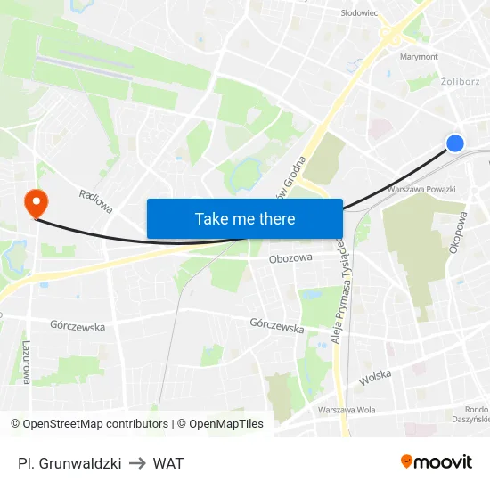 Pl. Grunwaldzki to WAT map