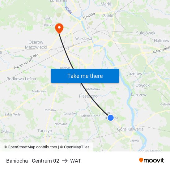 Baniocha - Centrum 02 to WAT map