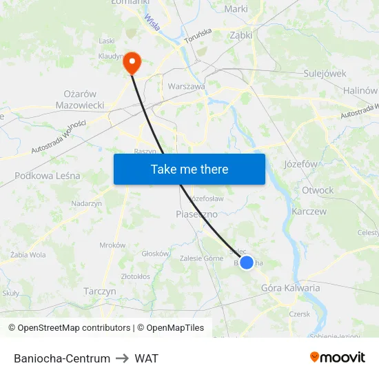 Baniocha - Centrum to WAT map