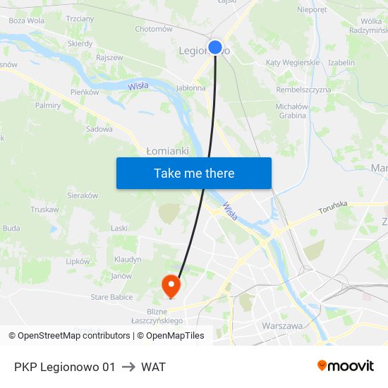 PKP Legionowo 01 to WAT map