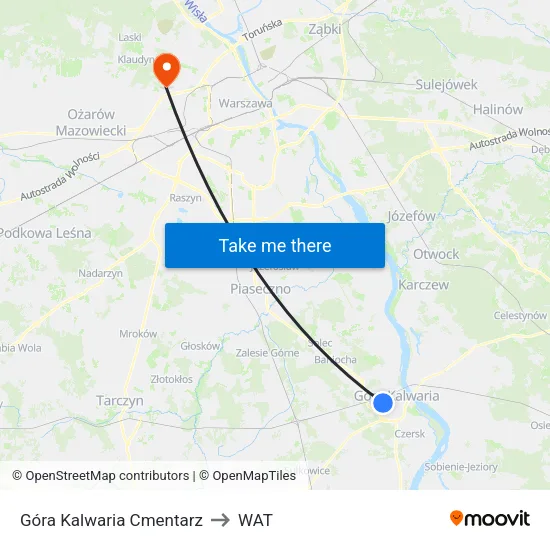 Góra Kalwaria Cmentarz to WAT map