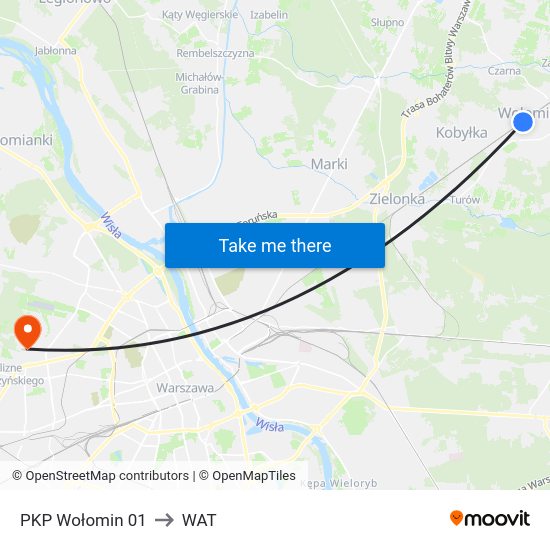 PKP Wołomin to WAT map