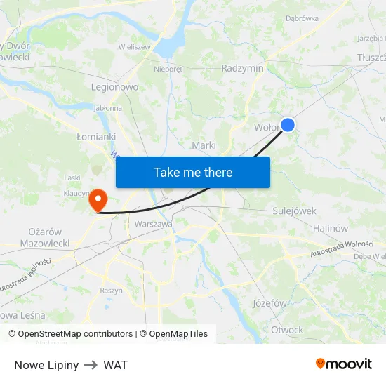 Nowe Lipiny to WAT map