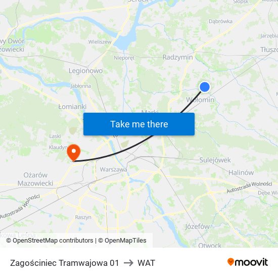 Zagościniec Tramwajowa 01 to WAT map