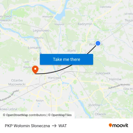 PKP Wołomin Słoneczna to WAT map