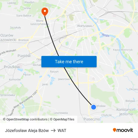 Józefosław Aleja Bzów to WAT map