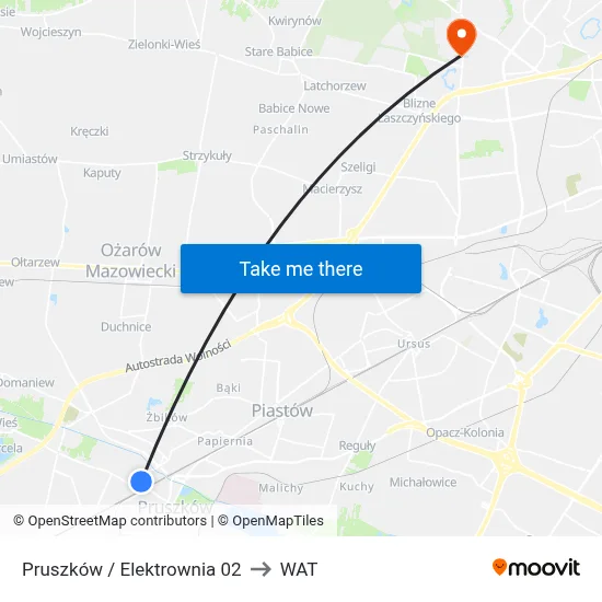 Pruszków / Elektrownia 02 to WAT map