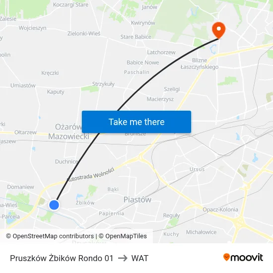 Pruszków Żbików Rondo 01 to WAT map