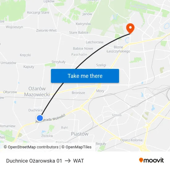 Duchnice Ożarowska 01 to WAT map