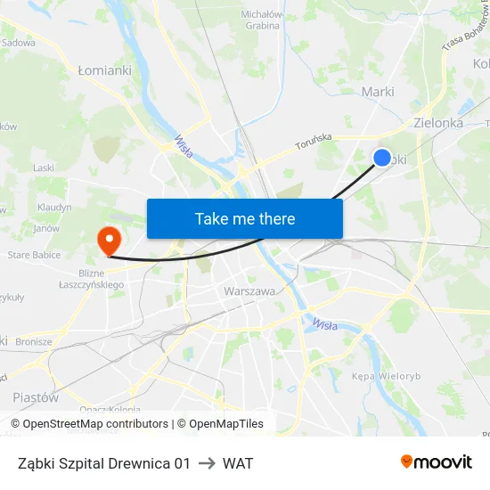 Ząbki Szpital Drewnica 01 to WAT map