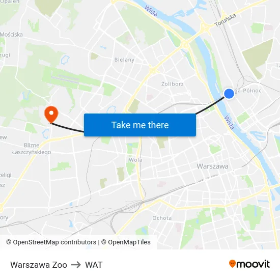 Warszawa Zoo to WAT map