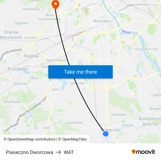 Piaseczno Dworcowa to WAT map