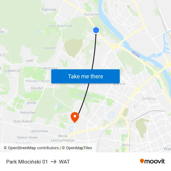 Park Młociński 01 to WAT map