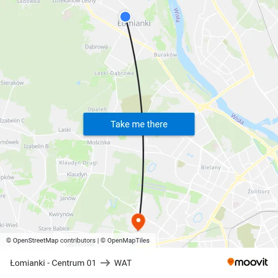 Łomianki - Centrum 01 to WAT map
