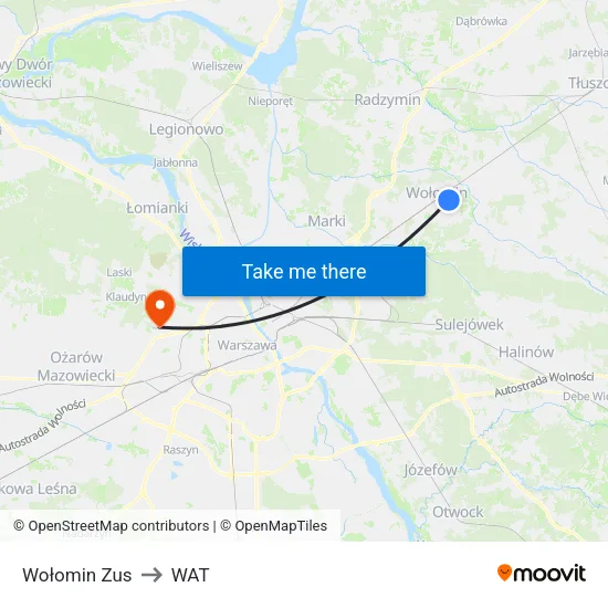 Wołomin Zus to WAT map