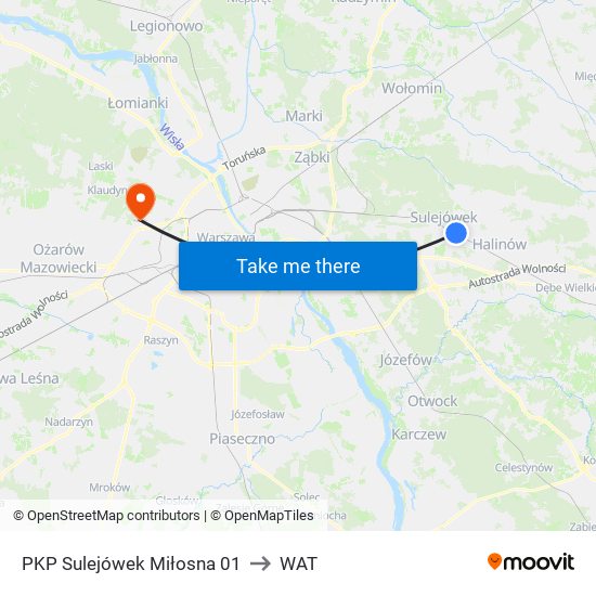 PKP Sulejówek Miłosna 01 to WAT map